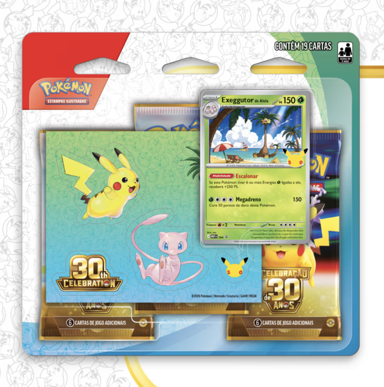 (PT-BR) Blister Triplo - Celebração de 30 Anos - Coleção com Adesivos - Exeggutor de Alola